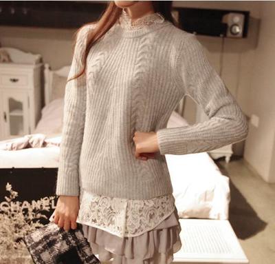 韓國(guó)東大門(mén)代購(gòu)秋冬新款韓版復(fù)古圓領(lǐng)修身套頭毛衣顯瘦麻花針織衫